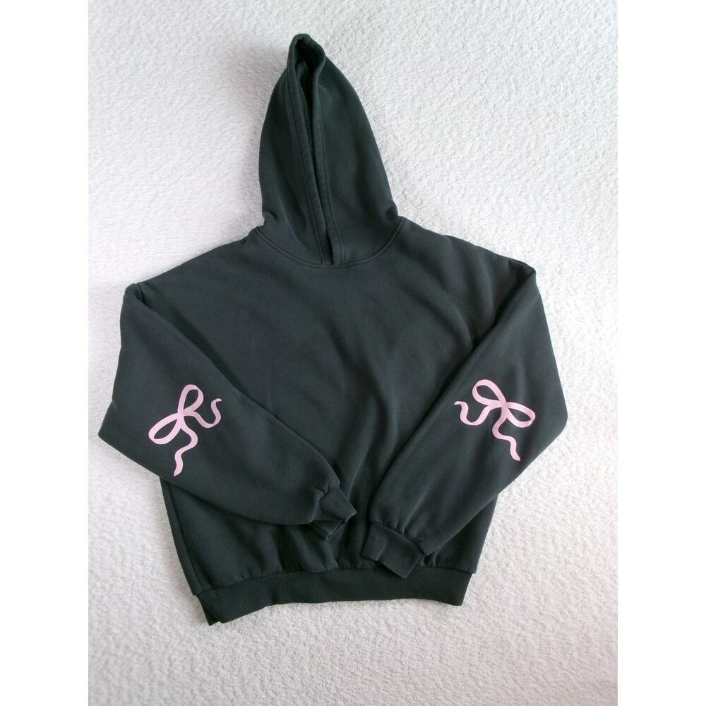 Edikted womens grey and pink bows hoodie warm outdoors size med